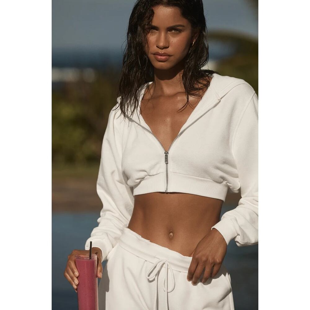 NWT Alo Yoga Sweet Escape Zip Up Hoodie Ivory Cropped Athleisure Sports Size S